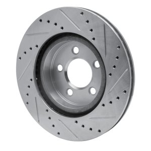 Chrysler 300 Brake Rotor (1) - Front Left - R1 Concepts - Drilled & Slotted - Silver - `05-`23